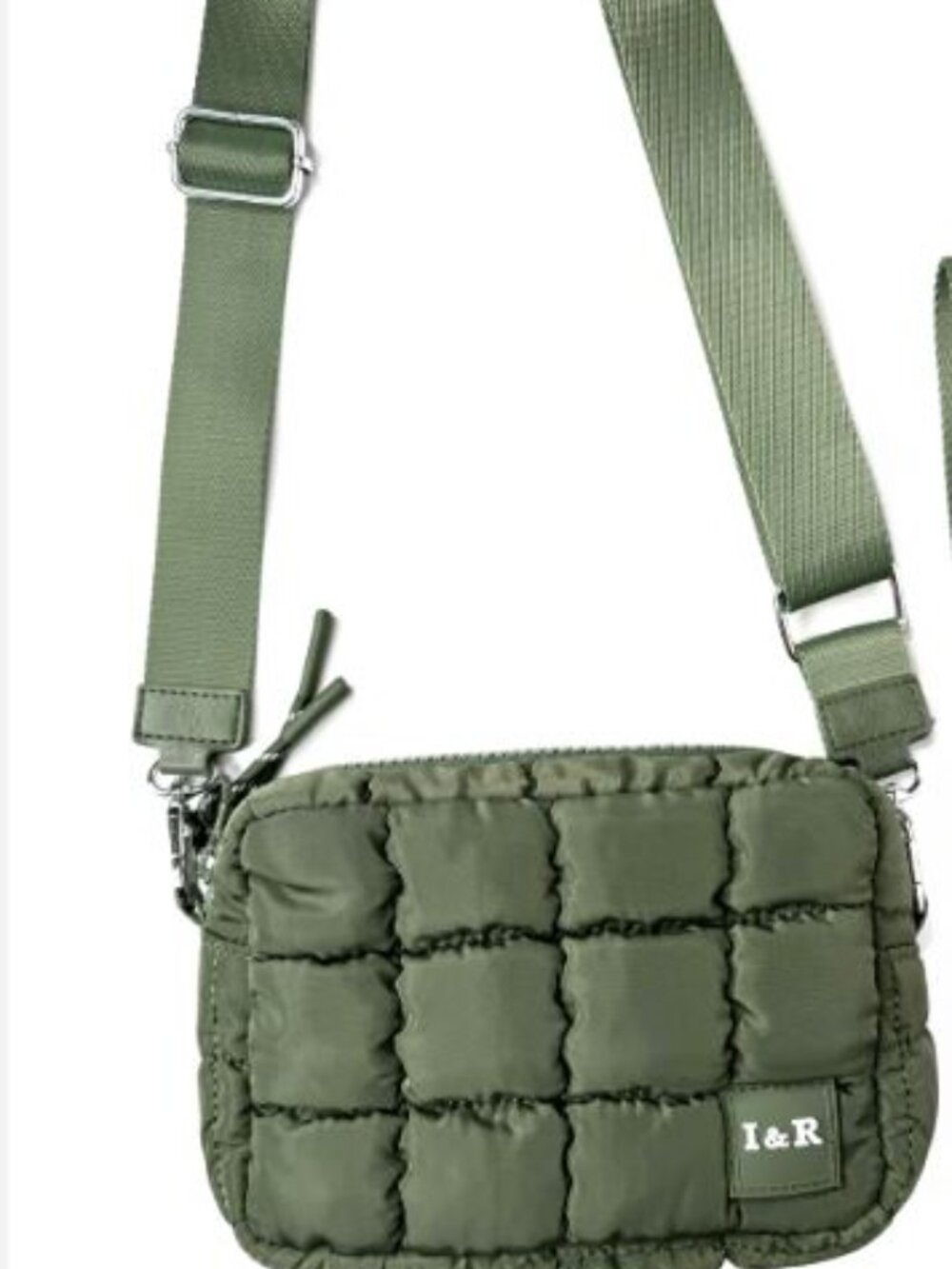 I&R Quilted Olive Crossbody Pouch With Crossbody Strap